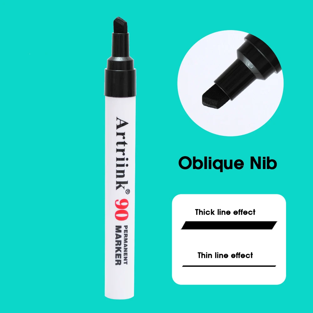 1pcs Permanent Markers Pen Refillable With Ink,Waterproof Non-Fading,Oblique 6mm Nib,Bold Marker,Quick-Drying,Industrial Markers