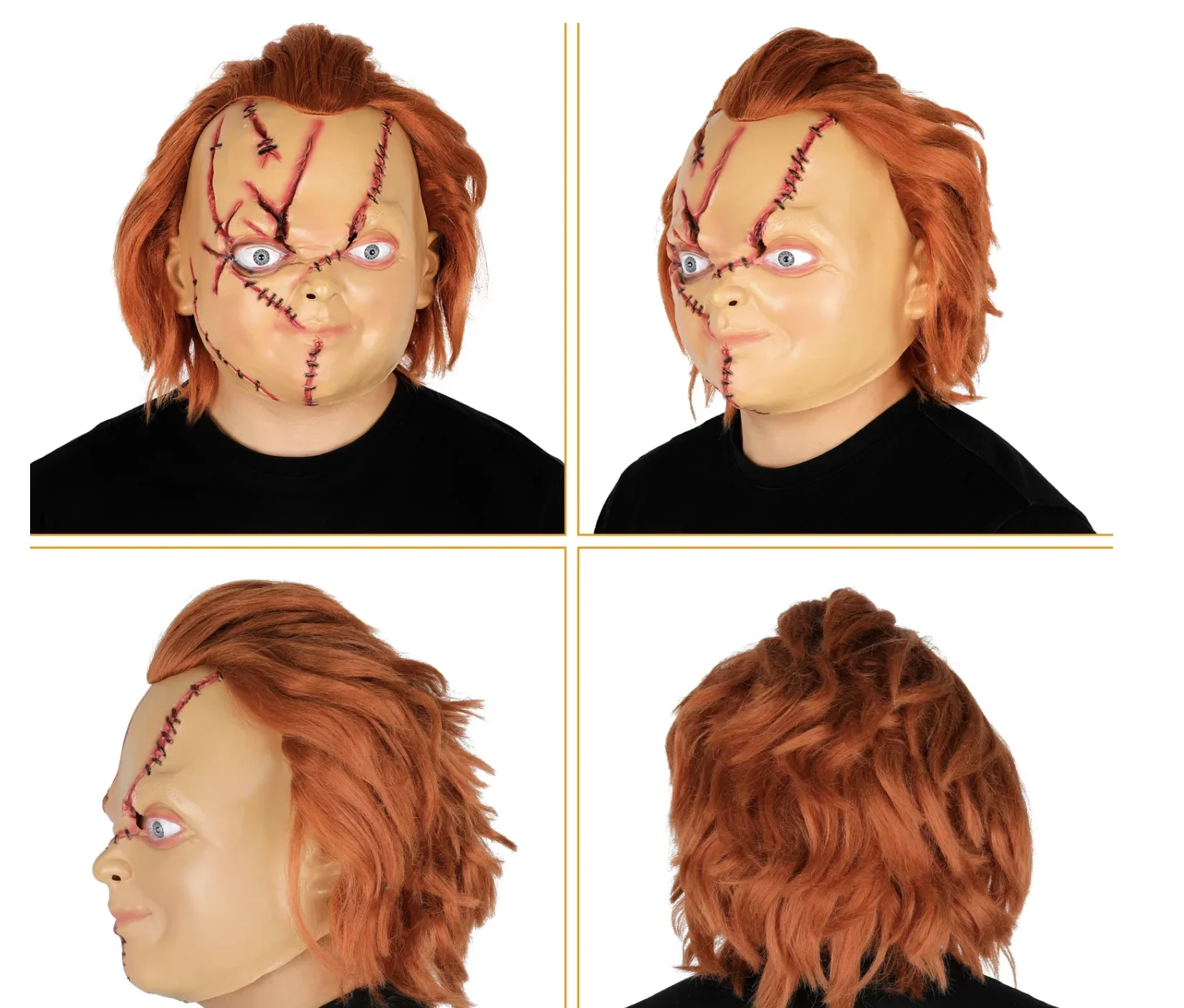 Maschera di Halloween Grande bambola Chucky Casco integrale in lattice Masquerade Spaventoso Copricapo per feste cosplay per uomini Donne Puntelli per costumi