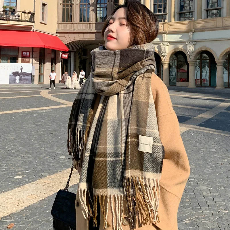 

Scarf female winter Korean version of everything with British classic checker thickened students autumn winter male neck warm lo