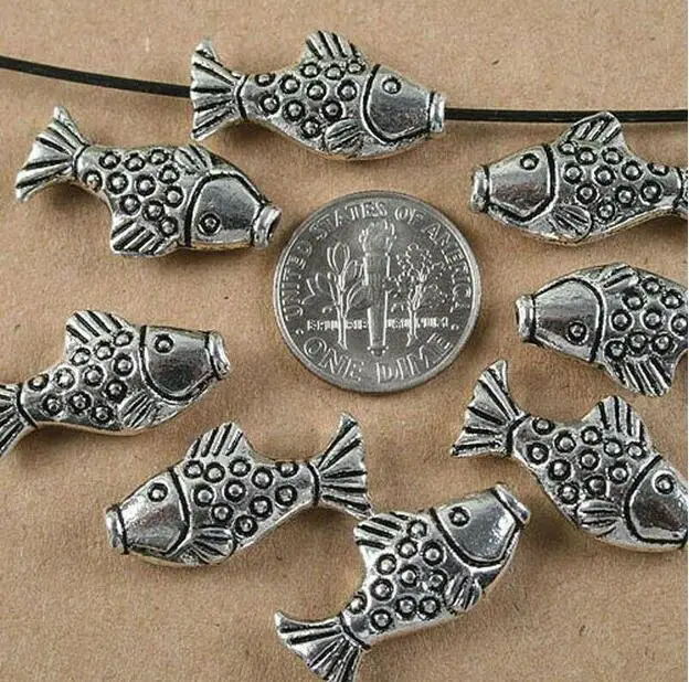 

10pcs 22x10x5mm,hole1.2mm Tibetan Silver color 3D Fish design Beads h3739