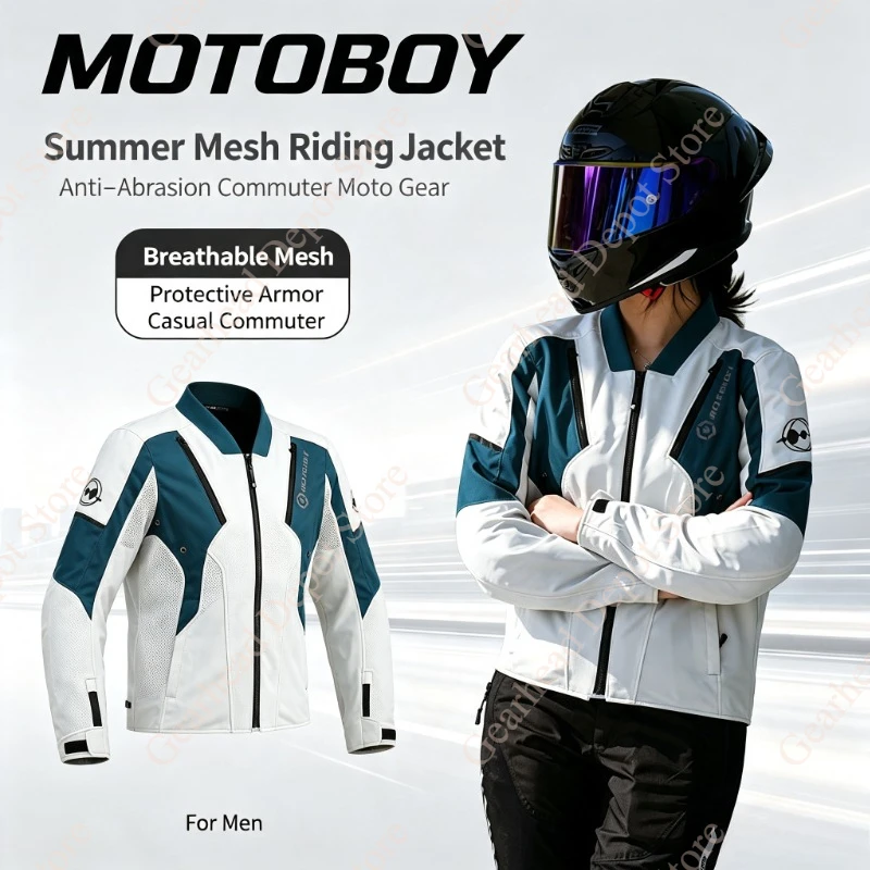 Summer Breathable Mesh Casual Motorcycle Riding Jacket MOTOBOY Anti Fall Racing Biker Commuter Protective Outerwear For Men