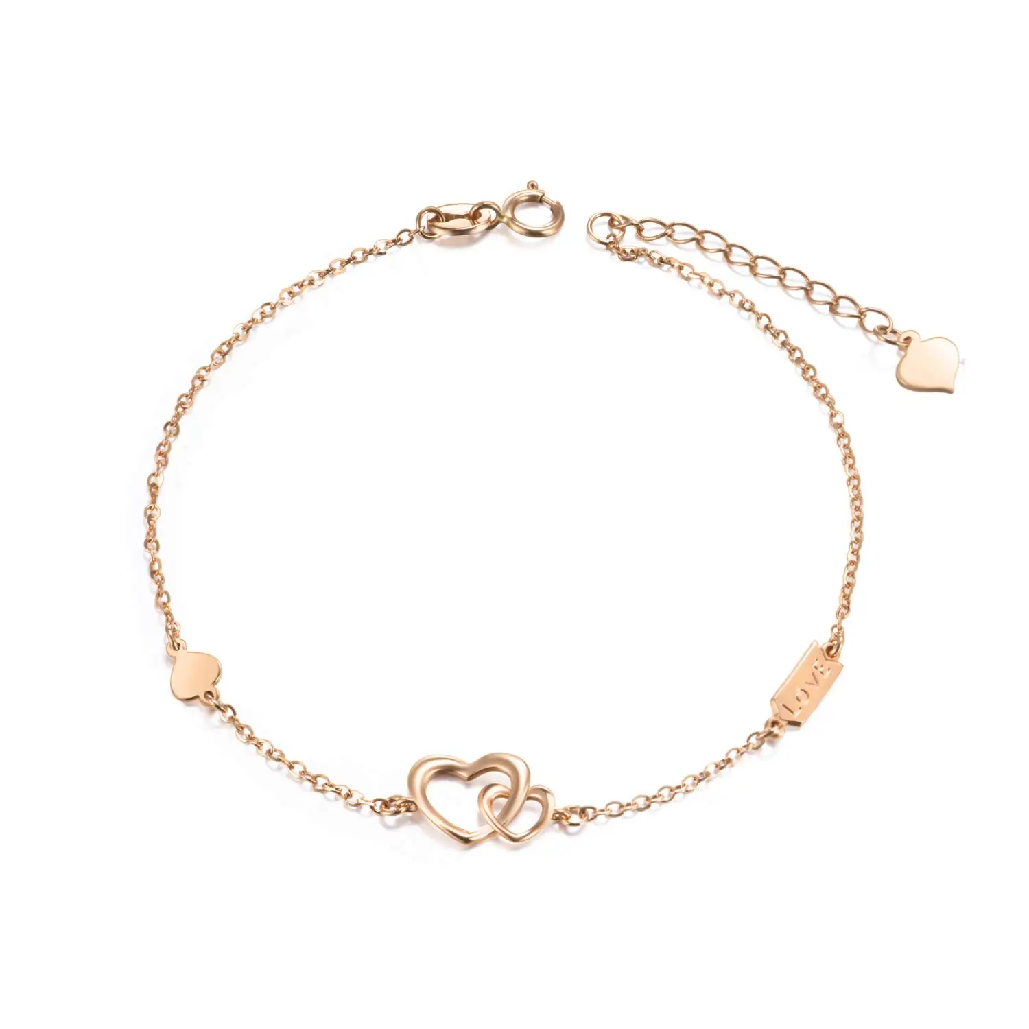 YFN 18k Gold Double Heart Bracelet Engraved Love Women Gold Bracelet Jewelry Gifts