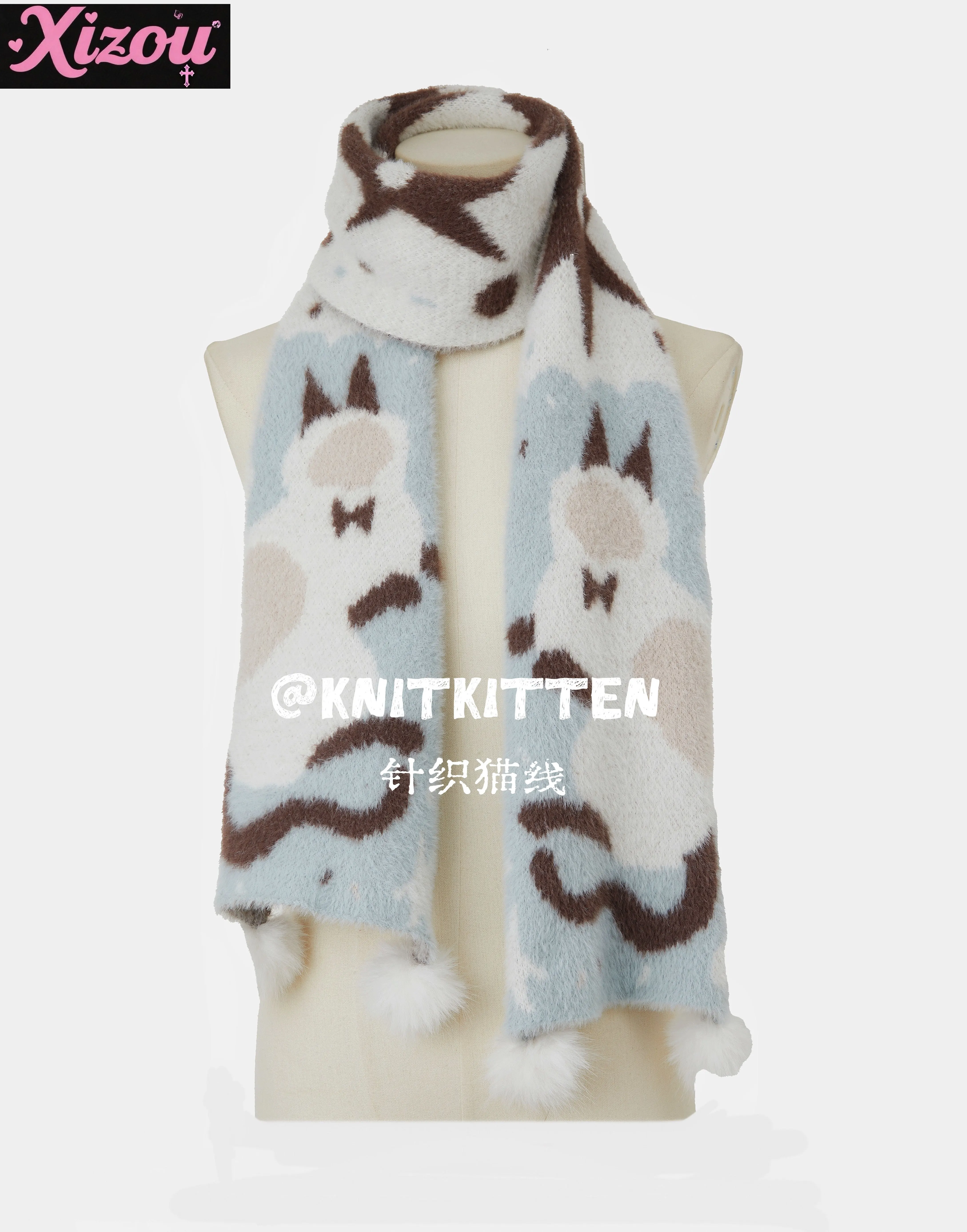 Women's Cartoon Knitted Cat Original Design Cute Kitten Scarf Female Winter Warm Atmosphere Autumn and Winter