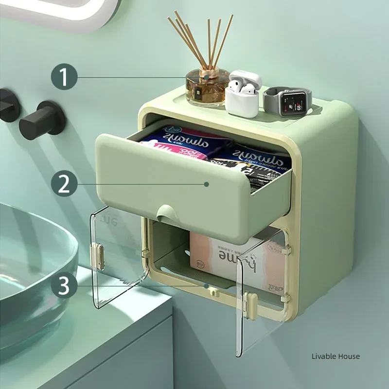 Bathroom Toilet Paper Holder Perfume Shelf Waterproof Toilet plastics drawer Paper Box Wall-mounted Sanitary Pad Storage Box