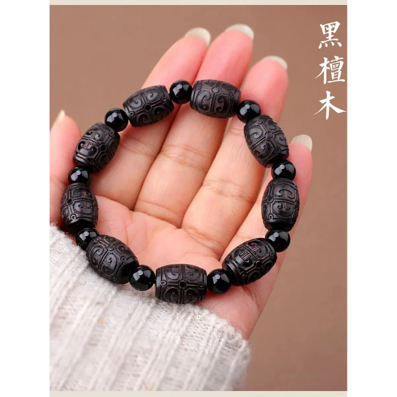 Natural Ebony Wood Chop Bead Bracelet All-match Beads Retro Tibetan-style Wooden Hand String Ethnic Single-circle Rosary Beaded