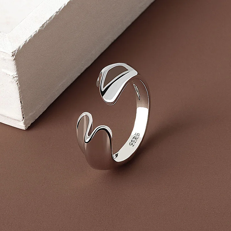 QMCOCO New Silver Color Irregular Texture Ring For Women INS Fashion Trend Open Adjustable Women Jewelry Accessories Gifts