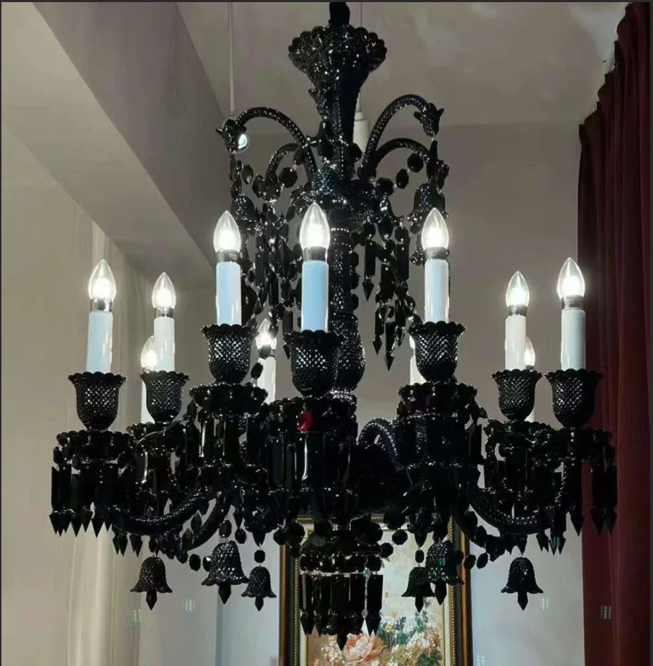 Modern Black Crystal Chandelier Luxury Black Candle Pendant Lamp Chandelier D62cm H80cm 6arms Decora Crystal Chandelier Lighting