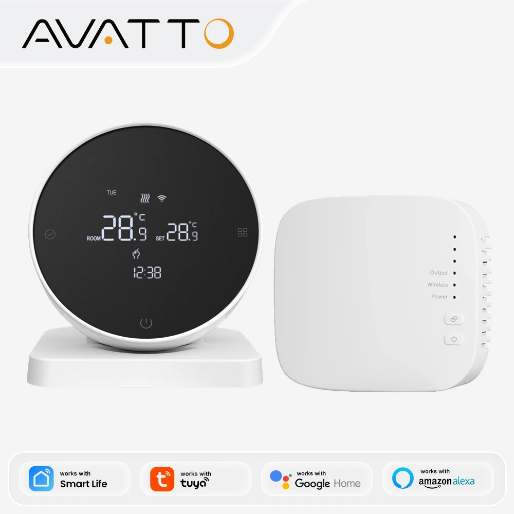 AVATTO WiFi Smart Thermostat，RF Wireless Receiver Temperature Controller ，For Water Gas Boiler Support Tuya Alexa Google Home