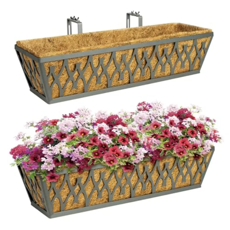 

Window Boxes Planters Railing Planter Box with Adjustable Brackets for Porch Fence Patio Balcony Hanging Flower Baskets with Co