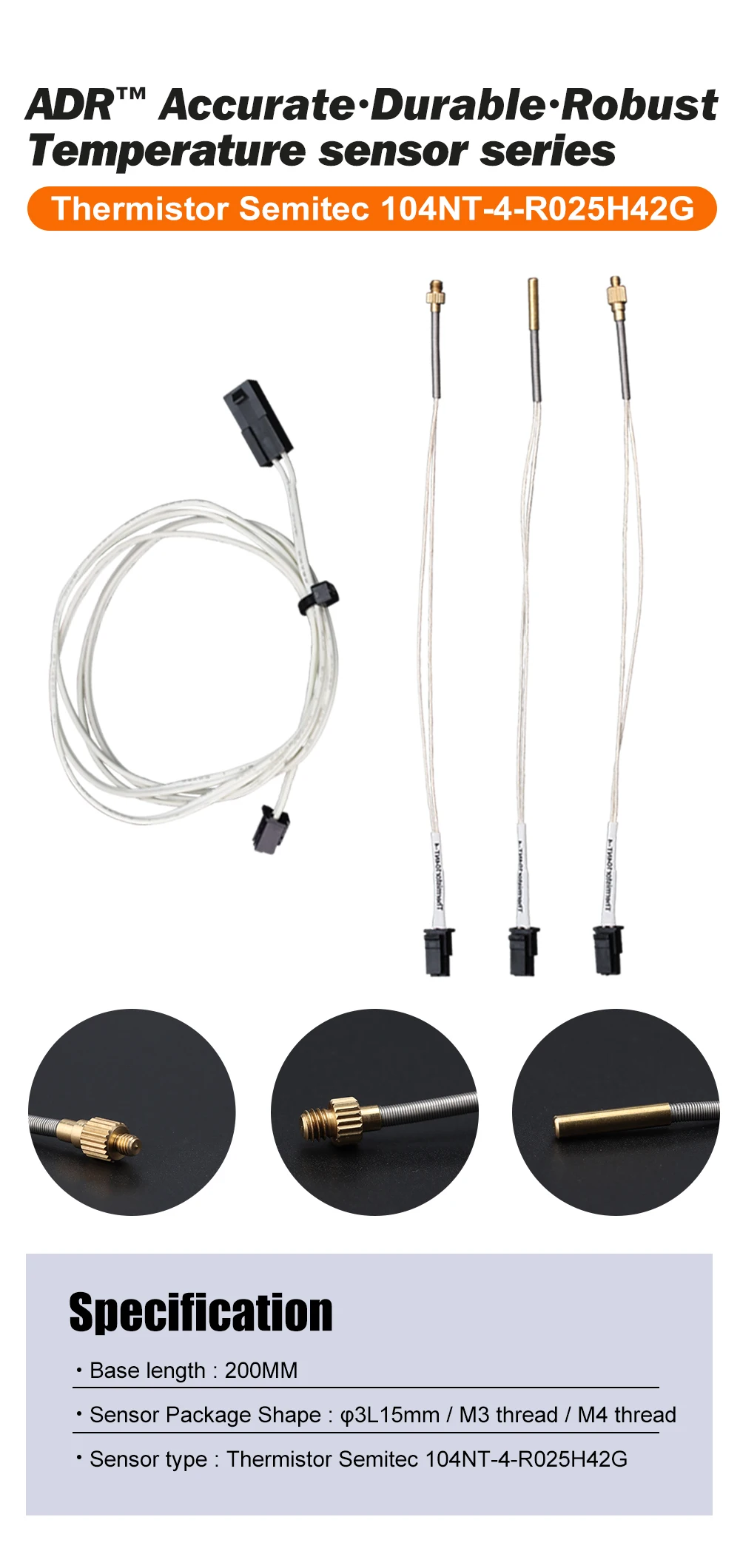 Trianglelab ADR ™ 104NT-4-R025H42G (104GT-2) Thermistor-Sensor, neue Standard-Mehradrig-Laser-geschweißte Leitungen, 3x15 mm, Metall M3 M4 – Detail 27
