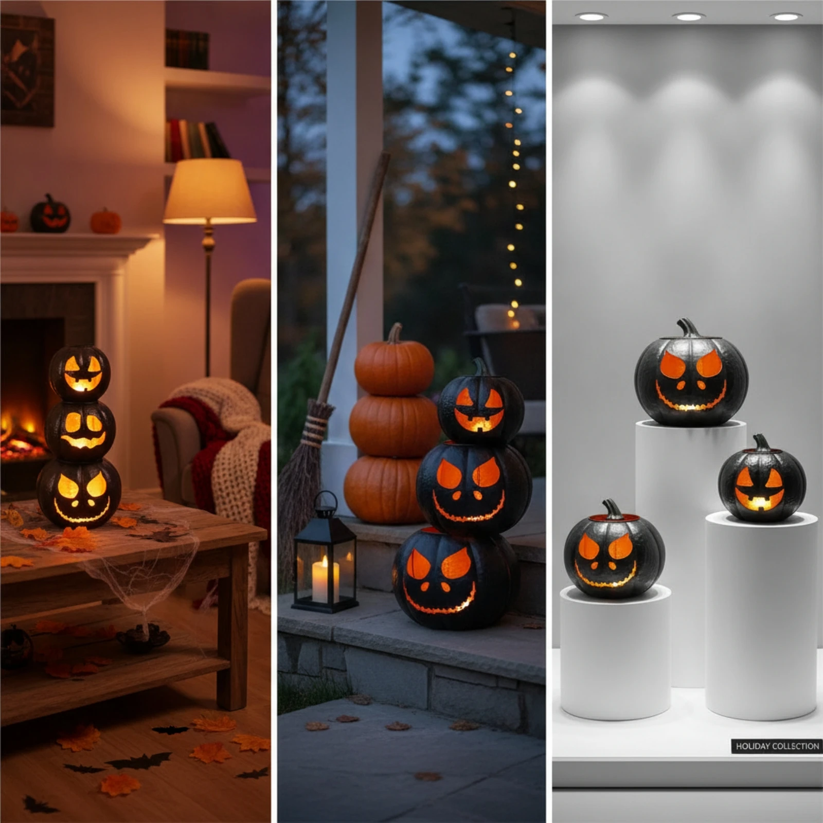 Jack-O'-Lantern Carved Pumpkin with Face Cutouts Pumpkin Sculpture Lighted Figurine Hollow for Porch