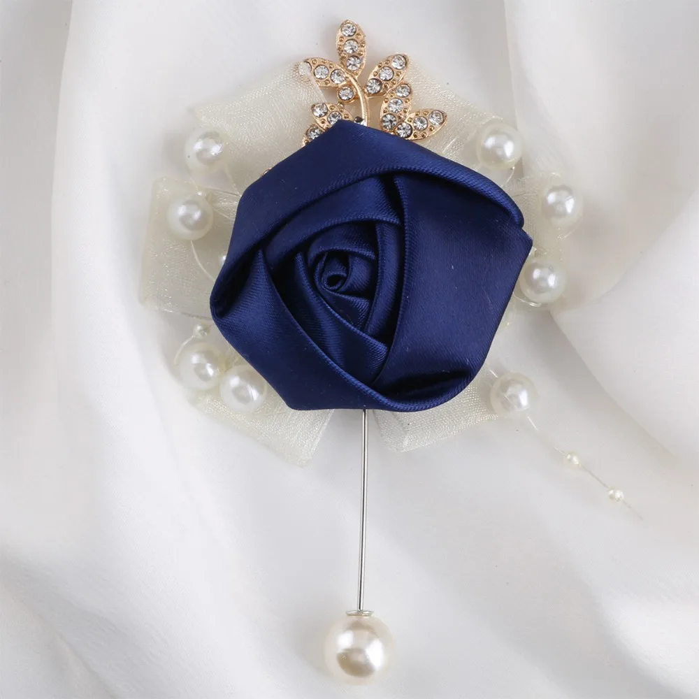 Boutonnière de mariage rose classique pour marié, broche de fête, patients, accessoires de décoration de Rh, perles, faux cosas 138 boda