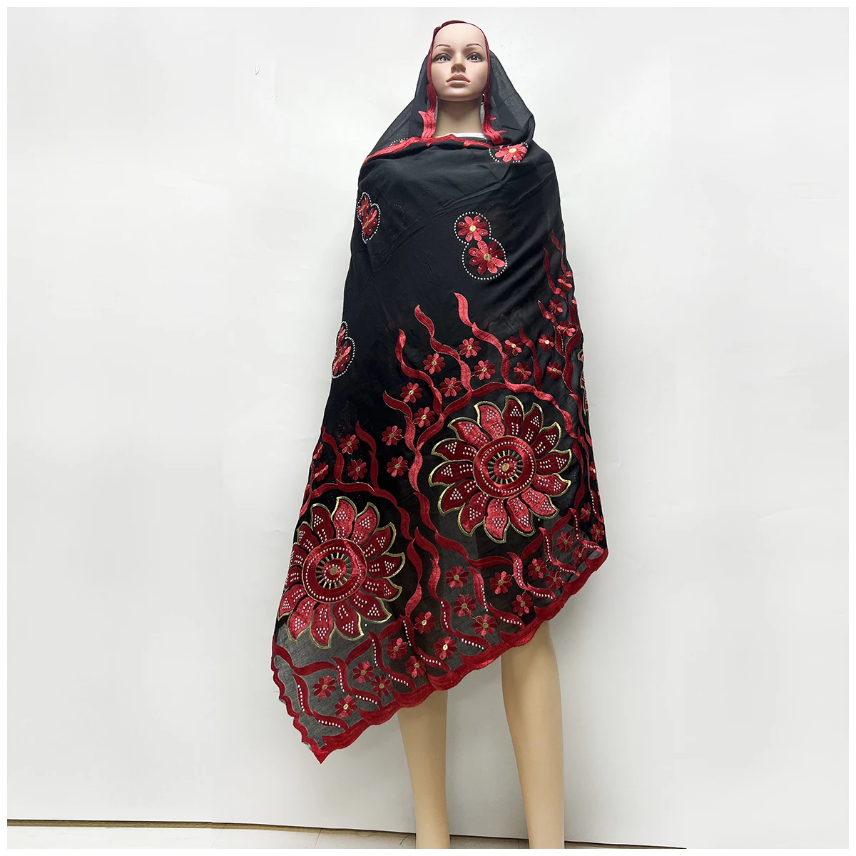 2024 New Muslim Scarf African Women Scarfs Cotton Embrodiery  Big Scarf Dubai Isalmic Long Hijab for Shawls Pashmina 220*105