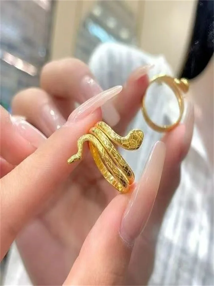 

AU999 Gold Spirit Snake Ring, Women's Fashion Style 24K Gold Premium Open Finger Ring Handmade Gift for Girlfriend