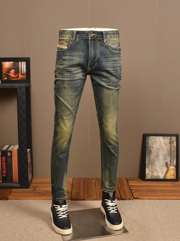 Retro Nostalgic Jeans Men's Scratch Stretch Skinny Pencil Trousers High-End Washed Ruan Handsome Casual Street Handsome Trousers