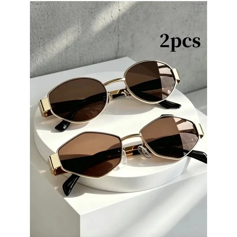 1 Set Includes 1 Pair of Oval-Shaped and 1 Pair of Polygonal 2-Piece Summer Fashion Glasses