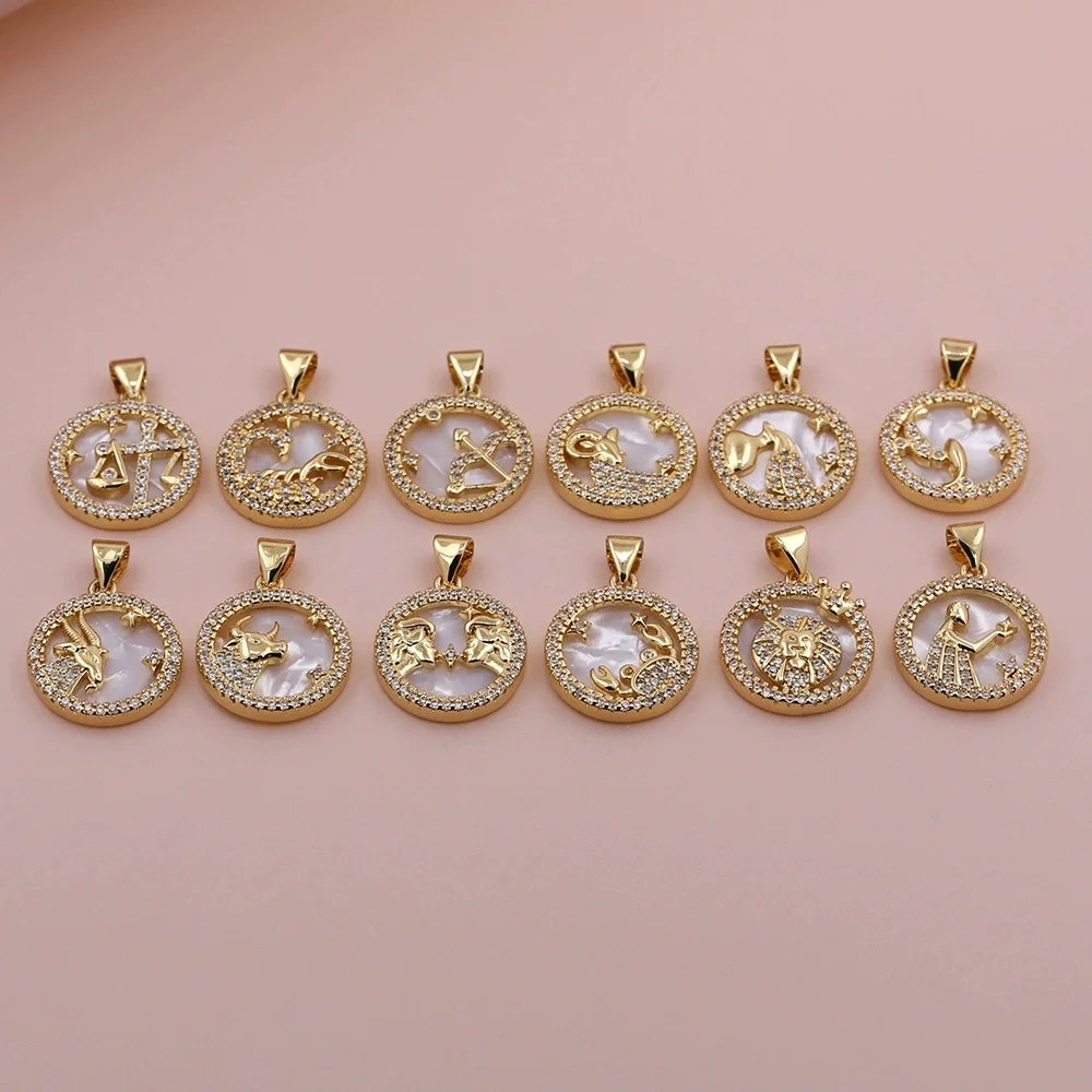 AAA Cubic Zirconia Crystal White Shell Twelve Constellation DIY Pendant 2025 New Fashion CZ Stones Handmade Jewelry Charm Gift