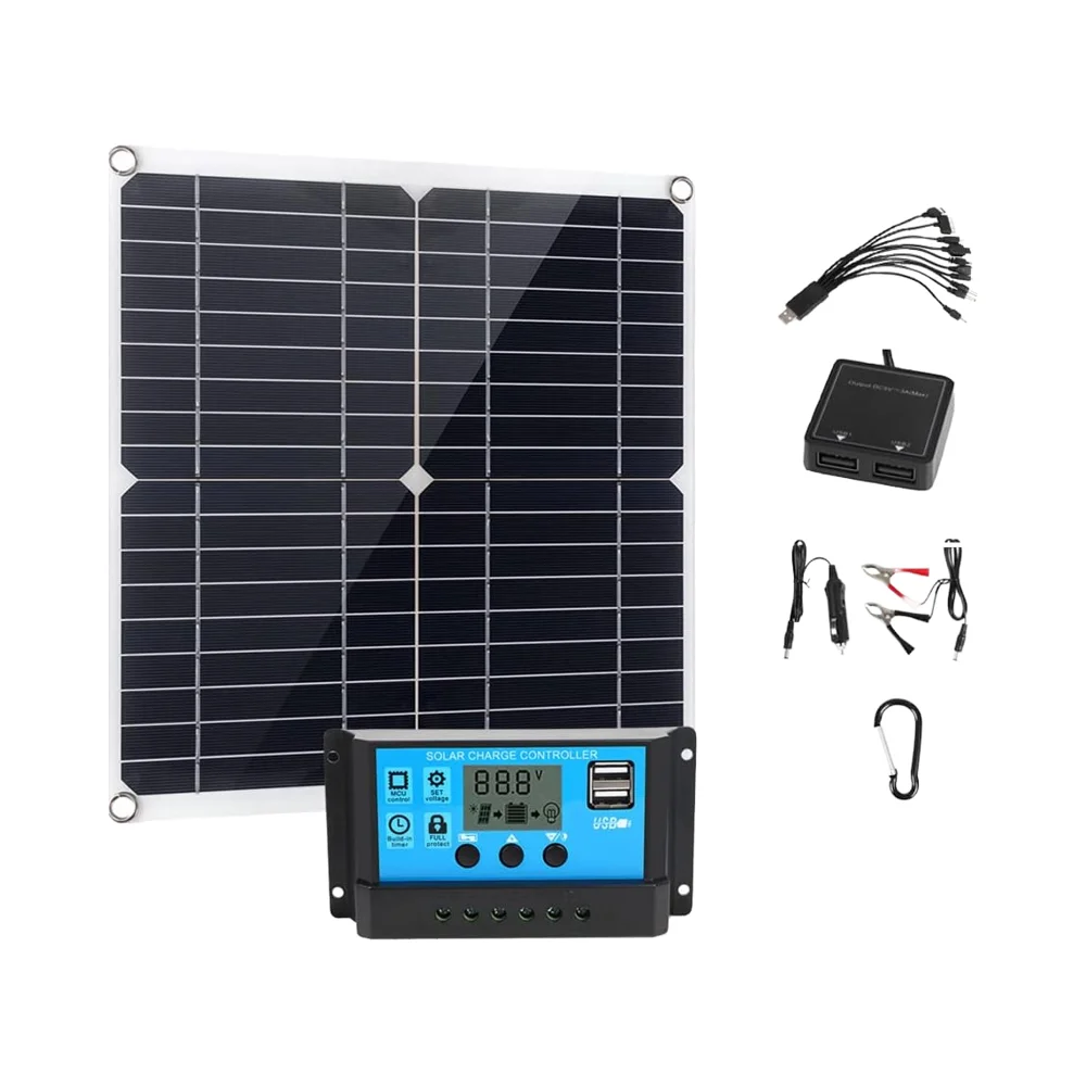 200W Flexible Solar Panel Kit, Dual USB Output 100A Controller RV Home Off Grid Camping System