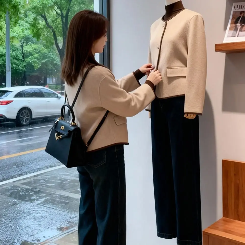 

Женское шерстяное пальто Ele ort Faion, весенне-осенняя легкая роскошная женская верхняя одежда из полиэфирного волокна