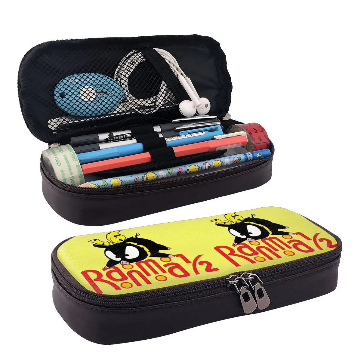 Estuche de cuero Pchan y Ranma 1/2 para estudiantes, caja para bolígrafos, bolsa para lápices, suministros de papelería, bolsa para guardar bolígrafos
