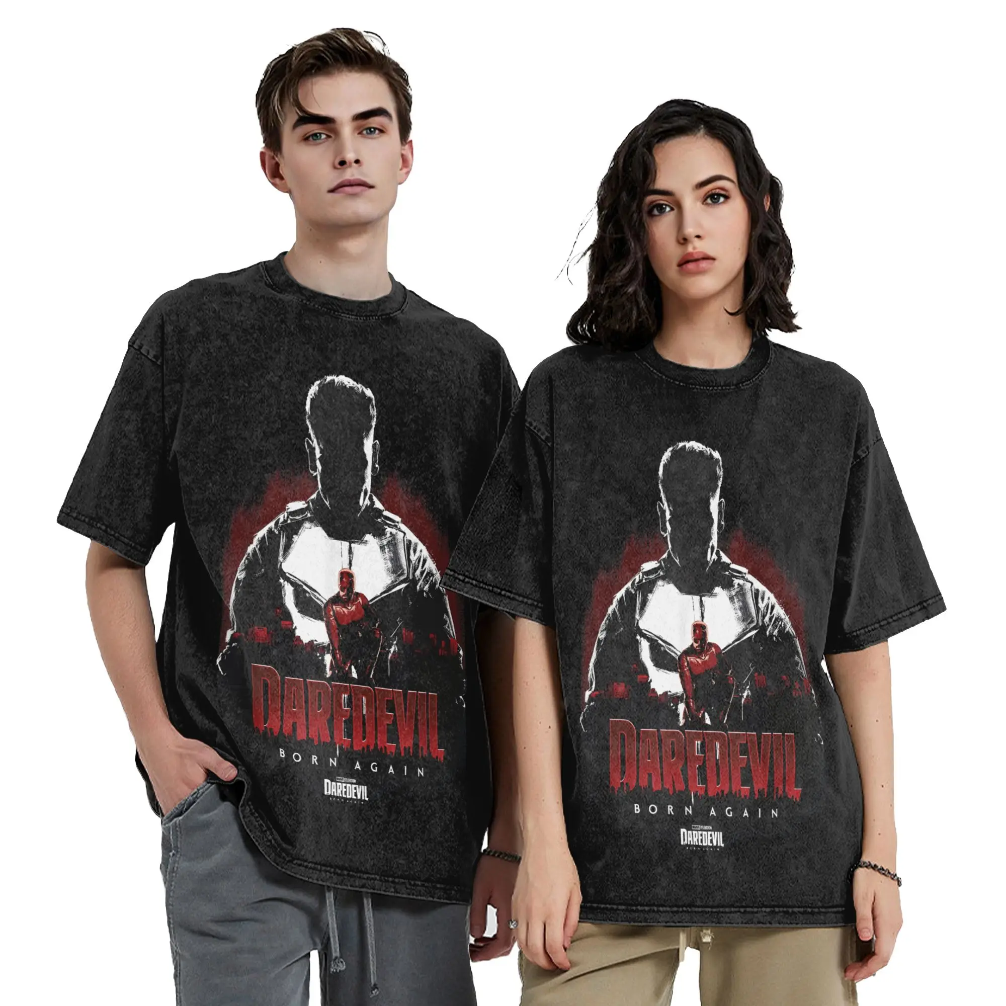 Daredevil Born Again Punisher Lurking Over The City Vintage Washed T Shirt Men Cotton Short Sleeve  Round Neck Summer Clothes