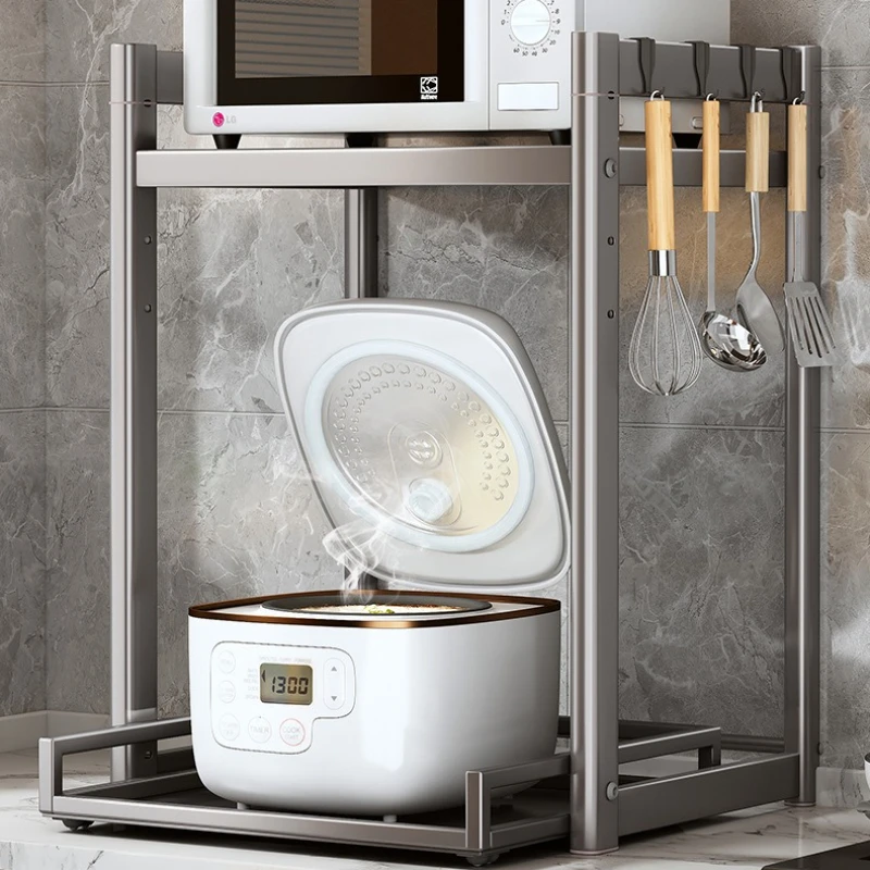 Pull Out Type Rice Cooker Rack Kitchen Shelf for Microwave Oven Countertop Air Fryer Storage Rack Multifunctional Home Supplies