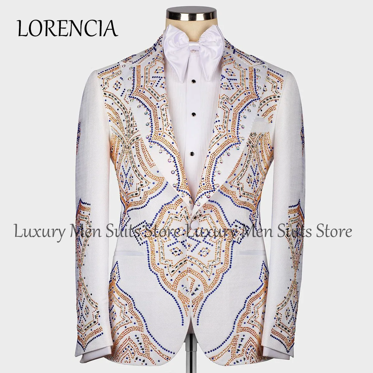 Customized Diamond Ornament Tuxedos Men Suits 3 Pieces Sets Slim Fit Lapel Wedding Groom Party Blazers Jacquard Costume Homme