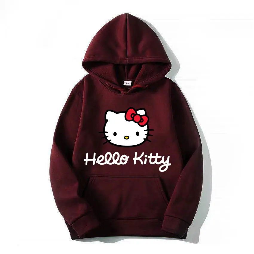 2024 New Fashion Women Hoodie Hello Kitty Cartoon Anime Men Sweatshirt Spring Autumn Pink Kawaii Woman Oversized Pullover