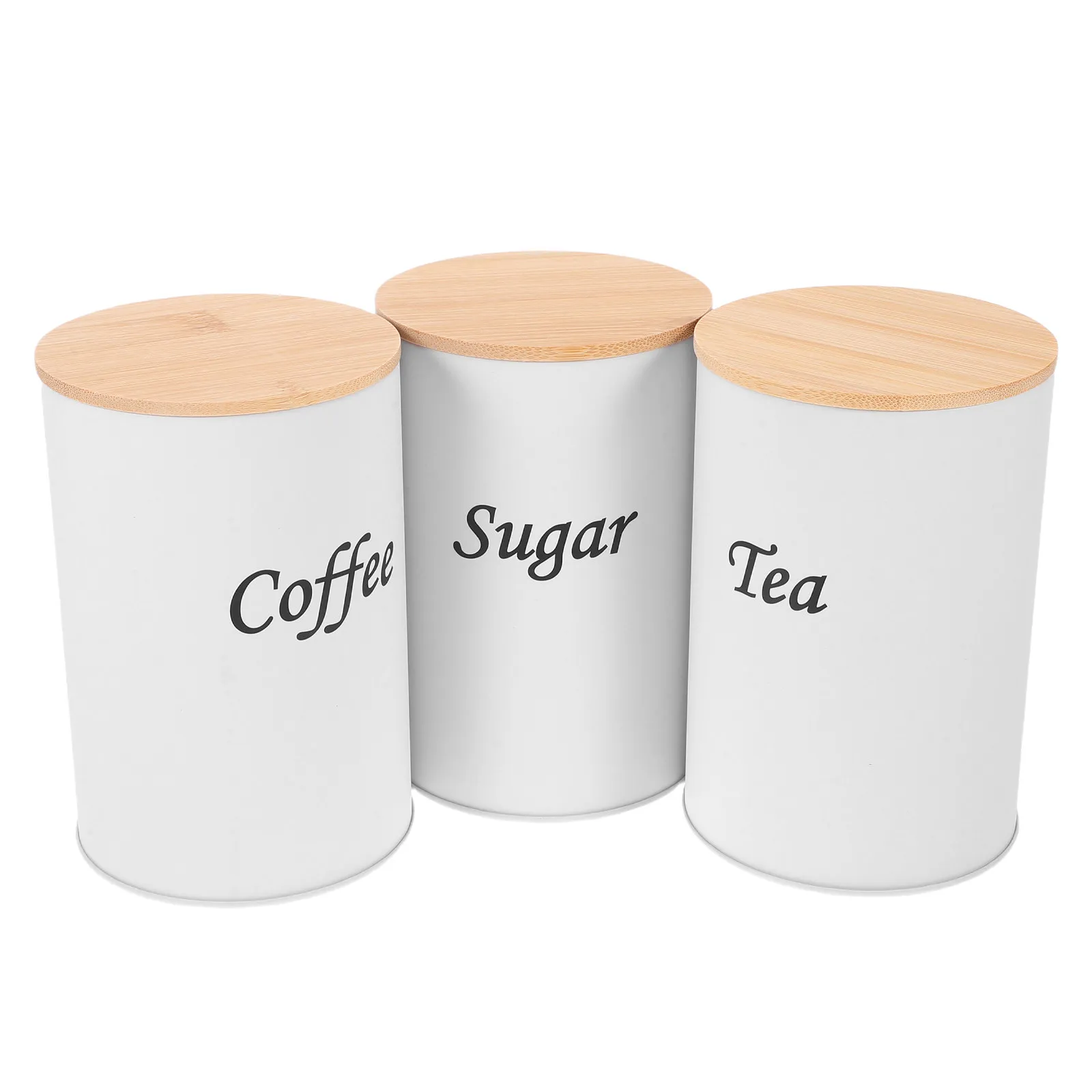 3Pcs Airtight Round Canisters Galvanized Iron Body Bamboo Lid for Coffee Tea Sugar Flour Rice Beans Stylish Kitchen Storage view 6