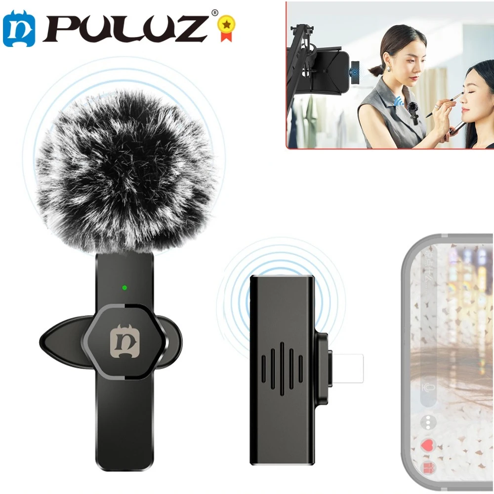 

PULUZ Wireless Lavalier Microphone Portable Mini Microphone For iPhone Android Phone Youtubers Facebook Live Broadcast Vlogging