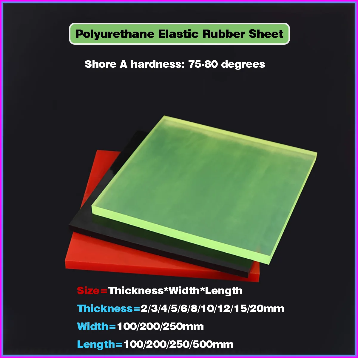 

Colored Polyurethane Elastic Rubber Sheet, Thickness=2/3/4/5/6/8/10/12/15/20mm PU Damping Pad, Plastic Sheet, Oil Resistant