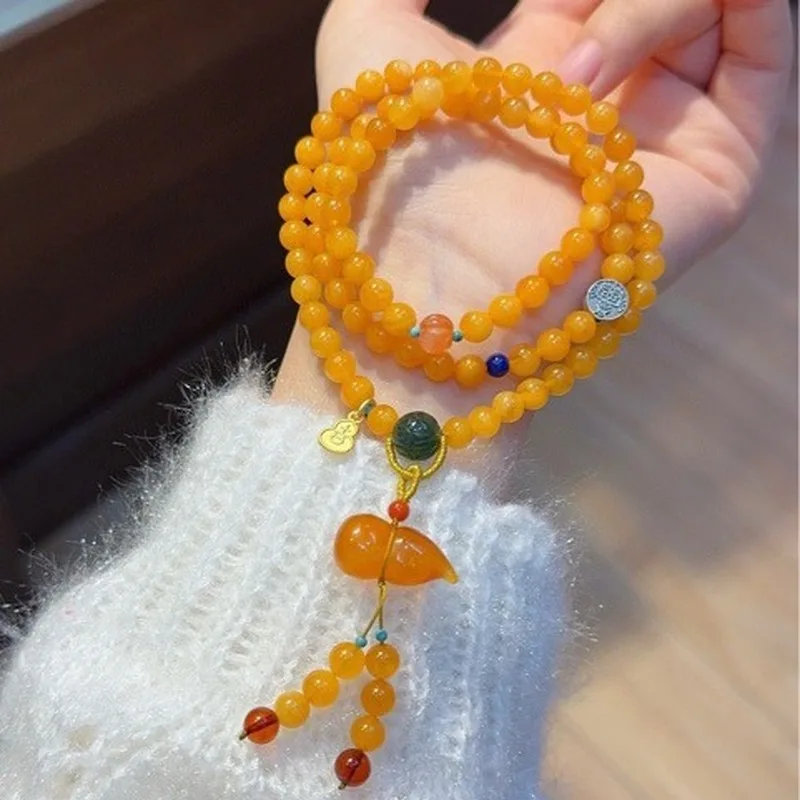 Natural old three-strand bracelet full and demon flower paired with southern red honey beeswax g