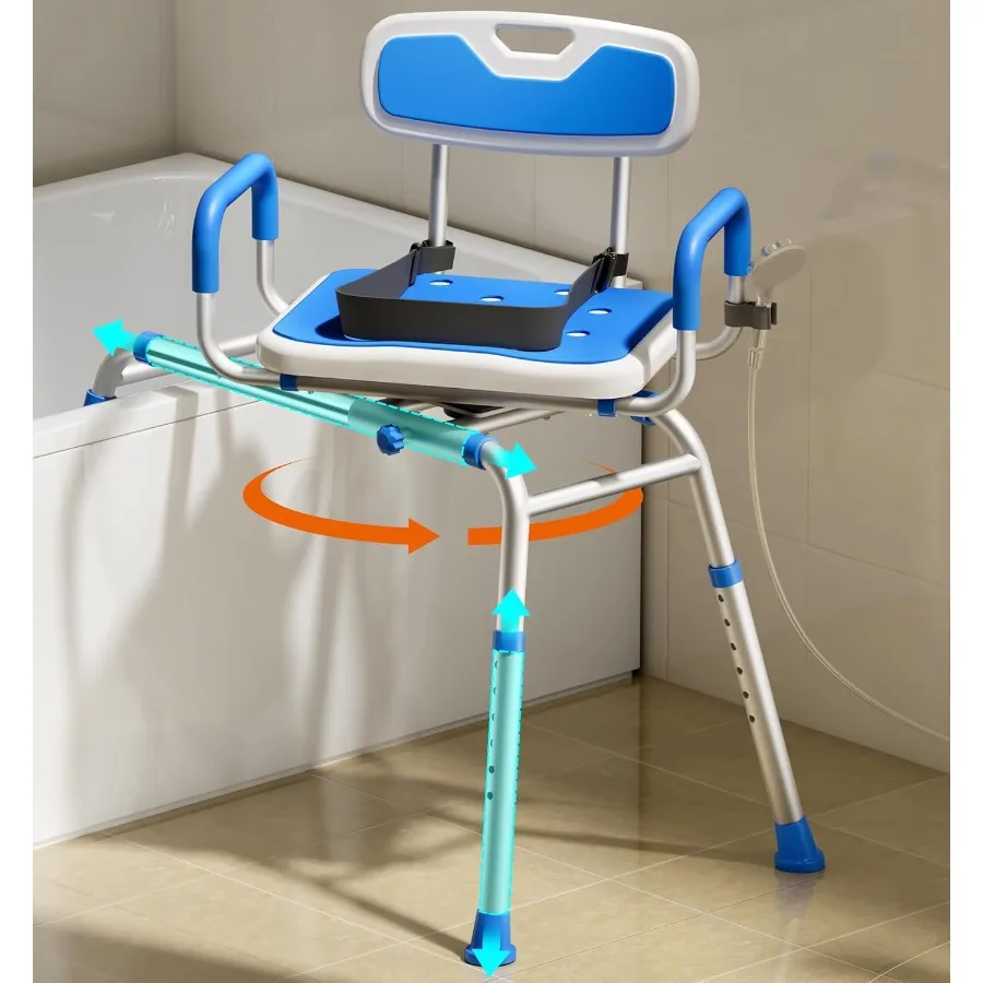 

FSA/HSA Eligible Sliding Shower Chair with Padded 360° Swivel Seat 330lbs Tub Transfer Bench Non-Slip Arms Safety Belt Adjustab