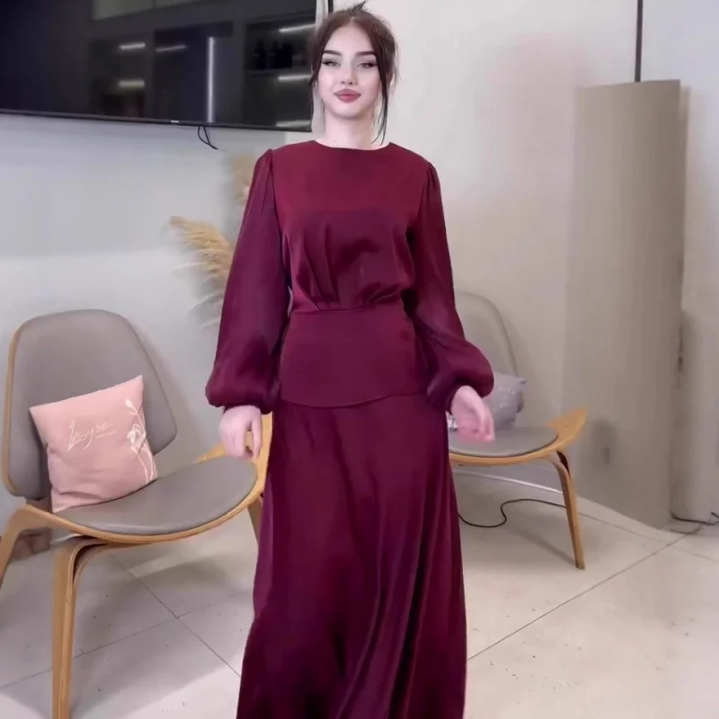 

2025Summer new style soft elegant fashion long-sleeve cinched waist long dress for women