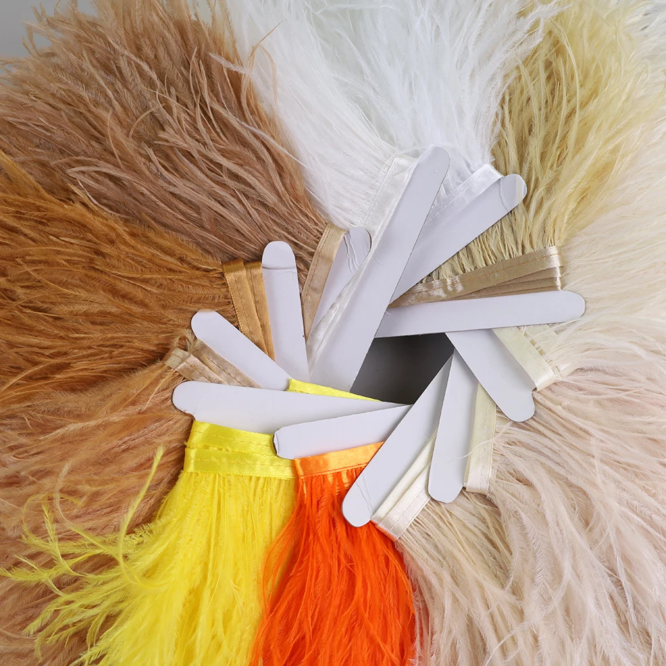 10-15cm Ostrich Feathers on Tape Ribbon Fringe Trim for Sewing Trimmings White Feather in Dress Clothes Costume