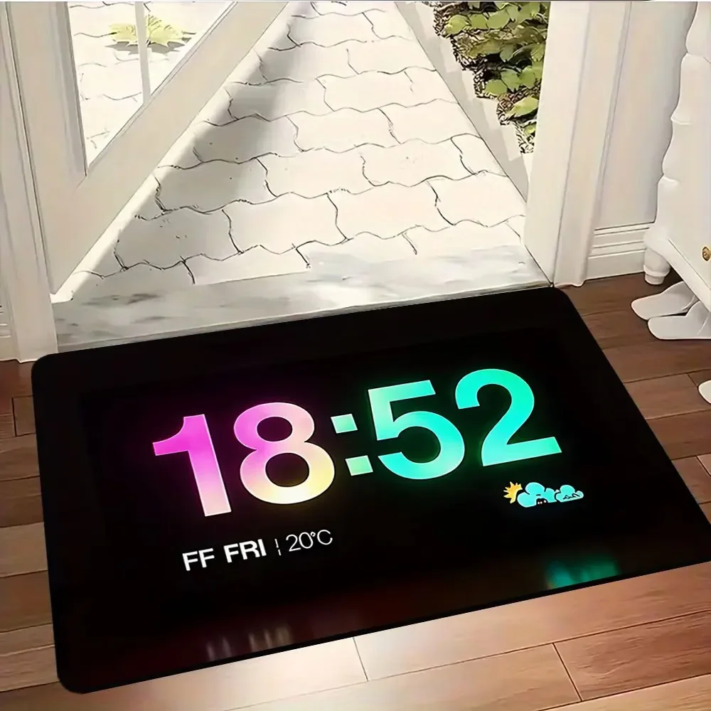 Modern Digital Clock Pattern Round Rug Creative Time Design Non-slip Floor Mat for Entryway Living Room Bedroom Home Decor