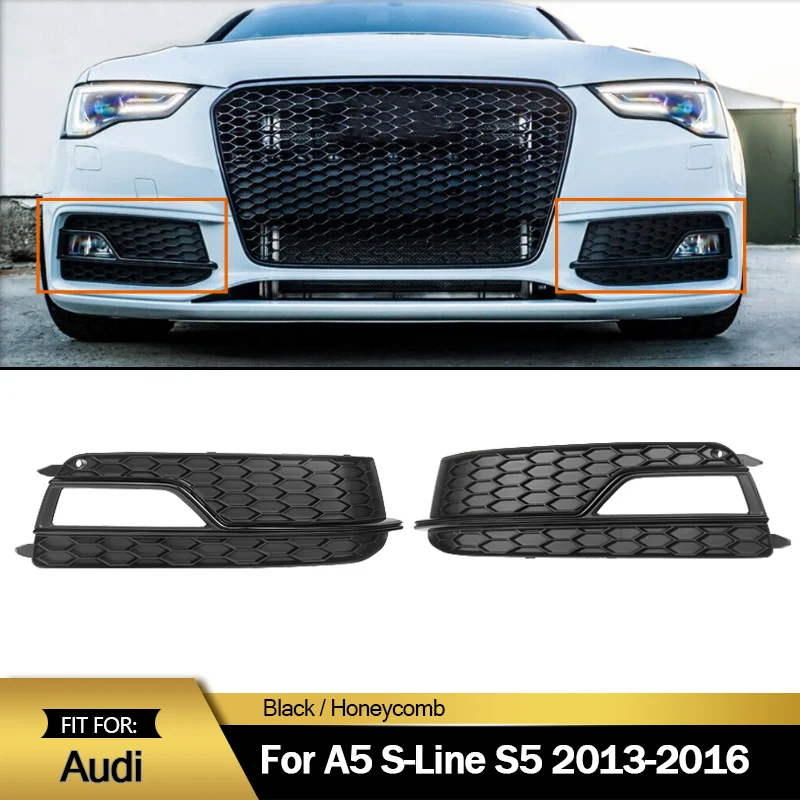 

Подходит для Audi A5 S-Line S5 2013, 2014, 2015, 2016, передний бампер, противотуманные фары, решетки, накладка, глянцевая черная пара