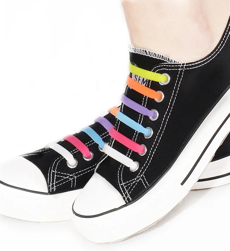 16ps/Lot Silicone Elastic Shoelaces Special No Tie Shoelace Lacing Kids Adult Sneakers Quick Shoe Lace Lazy Rubber Lace