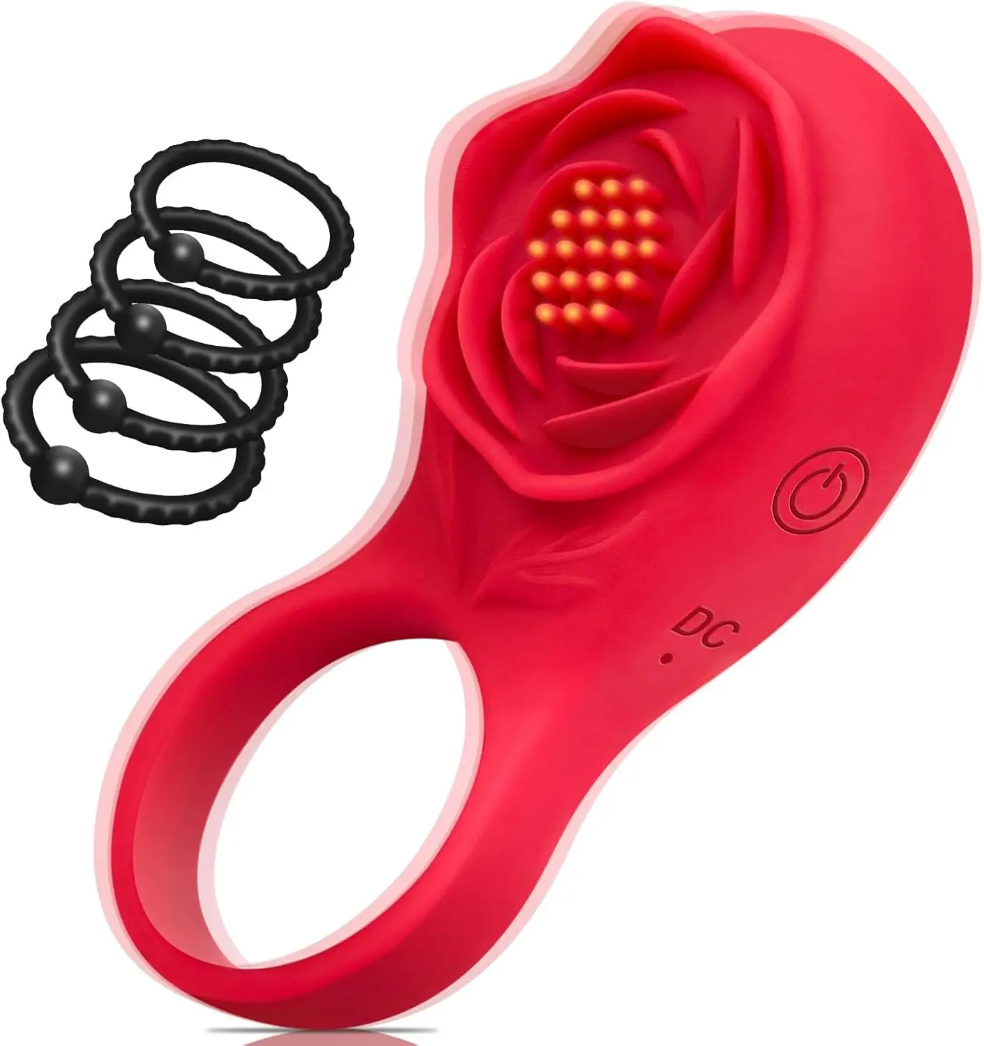 Vibrating Cock Ring Adult Sex Toys, Silicone Penis Vibrator Ring with 5 Different Sizes, Men Rose Toy with 9 Speed Adult Vibra