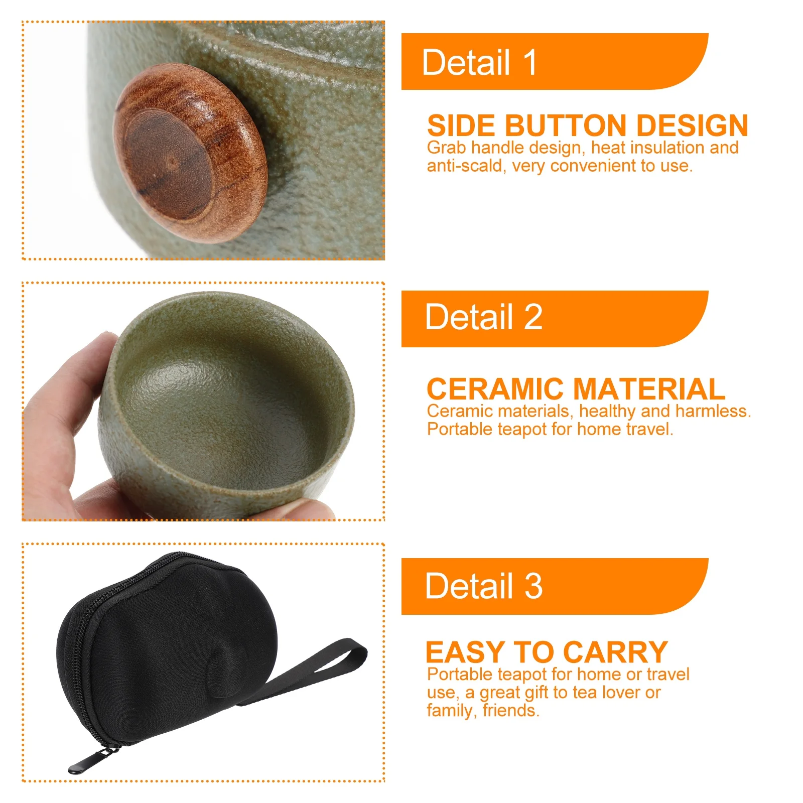 

Portable Kung Fu Tea Set Includes 2 Cups 1 Teapot with Filter Inner Tank Heat Insulated Handle for Travel Or Home Compact