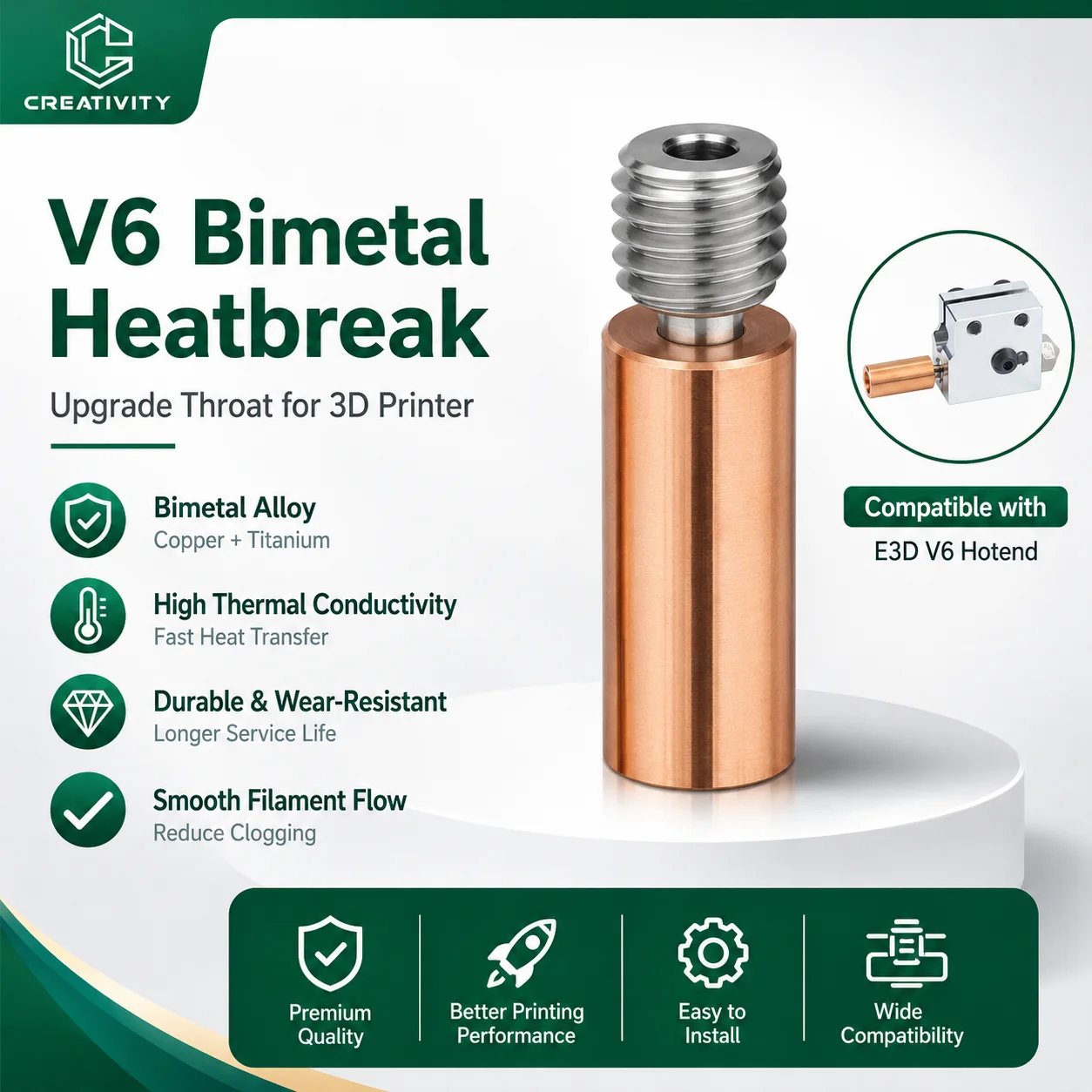 V6 Bimetal Heatbreak - Garganta de Cobre y Titanio Mejorada para Impresoras 3D Artillery Sidewinder X1 X2/Genius Genius Pro, Gargantas E3D V6 ﻿