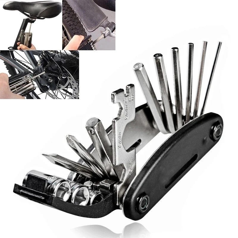 Image of 2026 Fahrrad-Reparatur-Werkzeugsets 16-in-1 Fahrrad-Multitool mit Reifenhebern Sechskant-Speichenschlüssel Faltbares Metrisches Reparatur-Werkzeugset ﻿