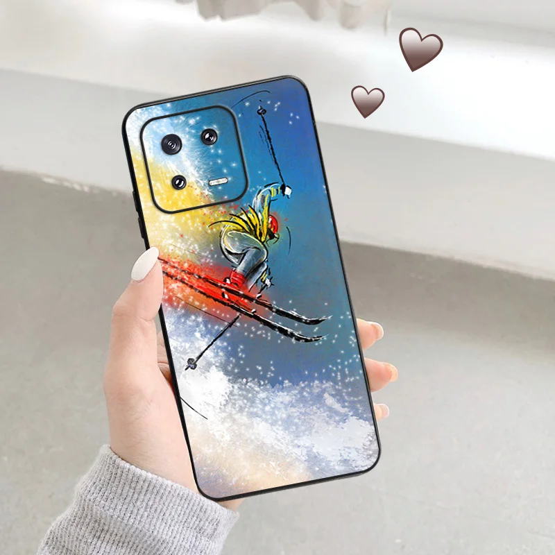 Matte Phone Case for Redmi Note13 Pro 5G 4G Note 12 12c 13c Xiaomi 12X 12T 13 Lite Winter Ski Jump Freestyle Black Soft Cover