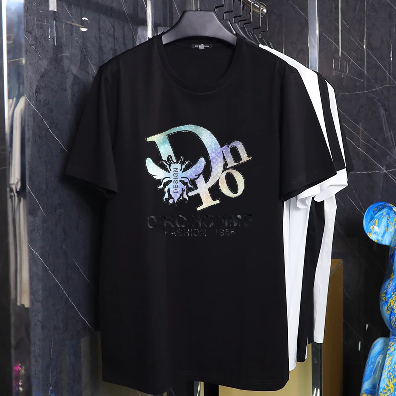 

2026 Новая парная футболка с короткими рукавами, высококачественный мужской и женский топ из чистого хлопка с буквенным принтом и пчелой, тонкий и дышащий