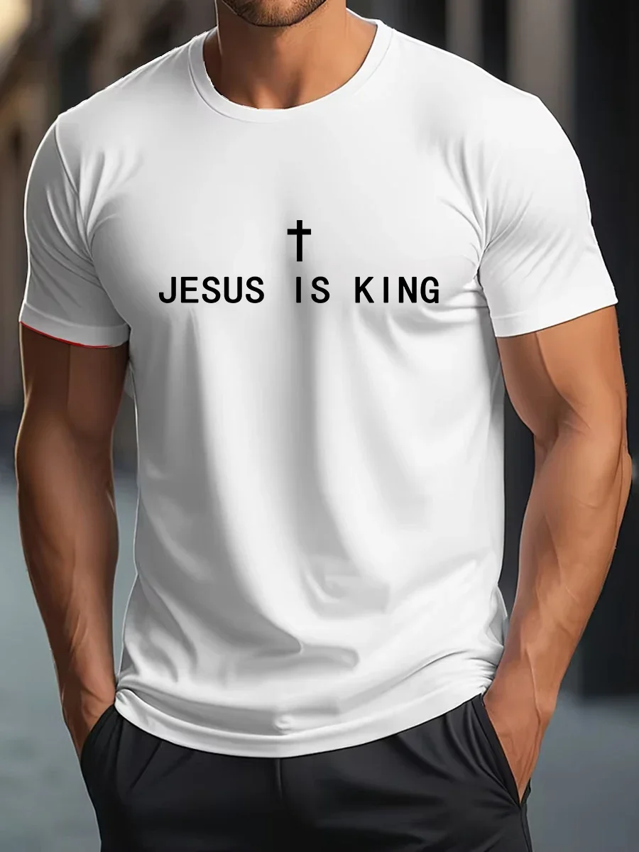 

Мужская одежда Футболка «Иисус король» Топы Рубашка христианские забавные мужские футболки Минималистичные христианские графические топы Y2k Хипстерские модные
