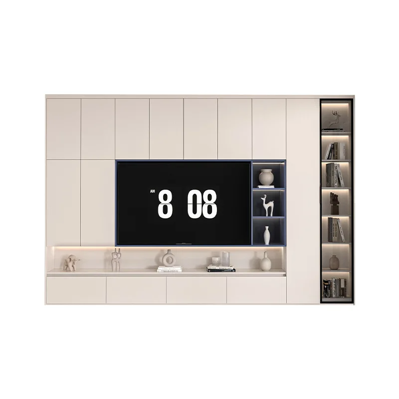 TV  Overall living room Whole house Customized storage TV background wall  Full wall Bookshelf Bookcase High