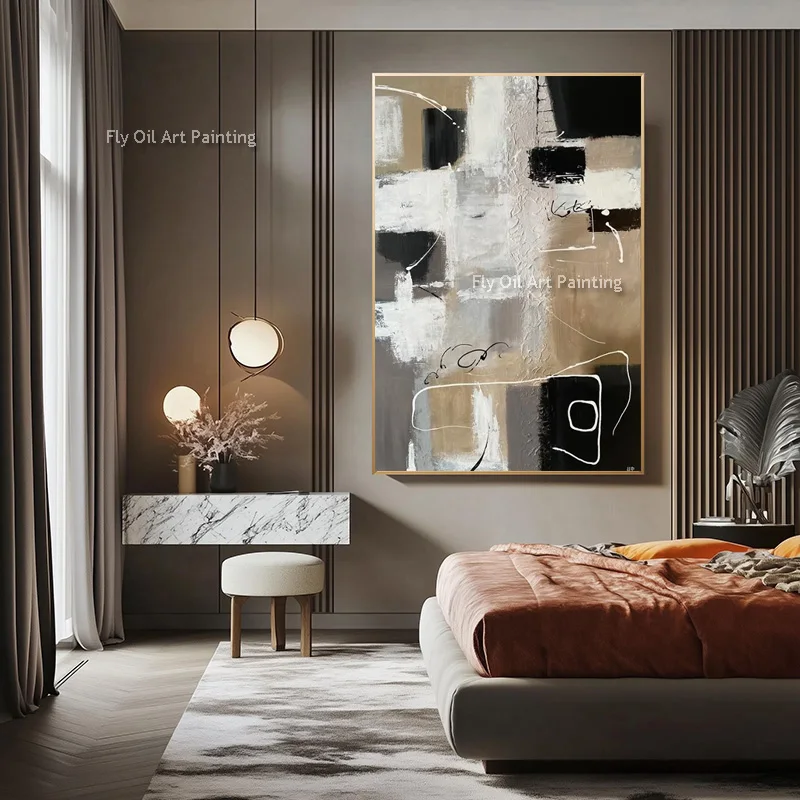 Oversized Hand‑Crafted Mark Rothko Style Neutral Block Thick Canvas Wall Art Scribble Abstract Oil Painting For Room Decor