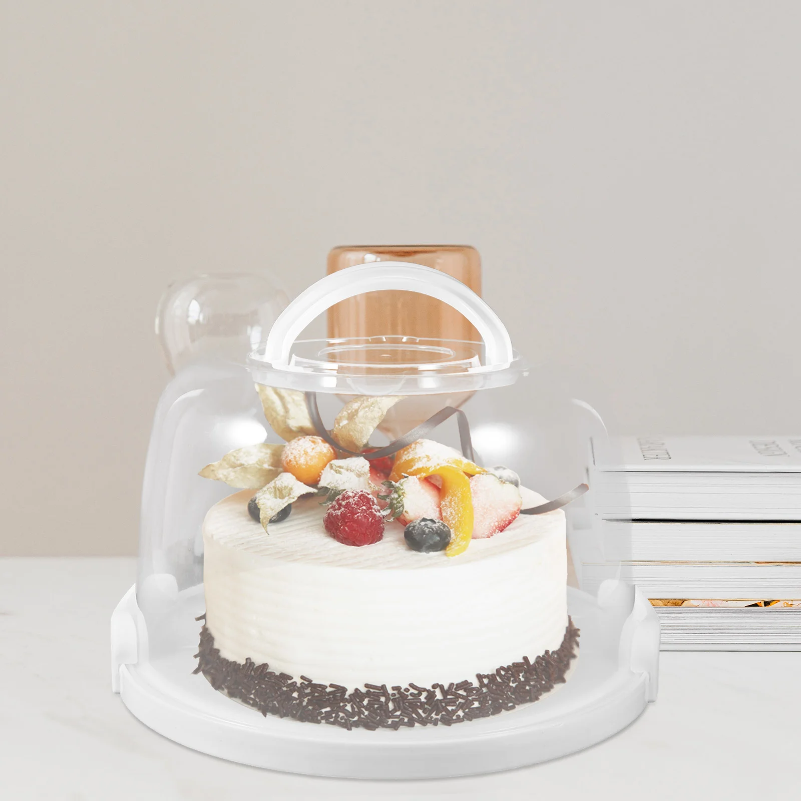 

8 Inch White Heightening Birthday Cake Case Dessert Container Cookie Candy Clear Pp Multi-function Child Cover