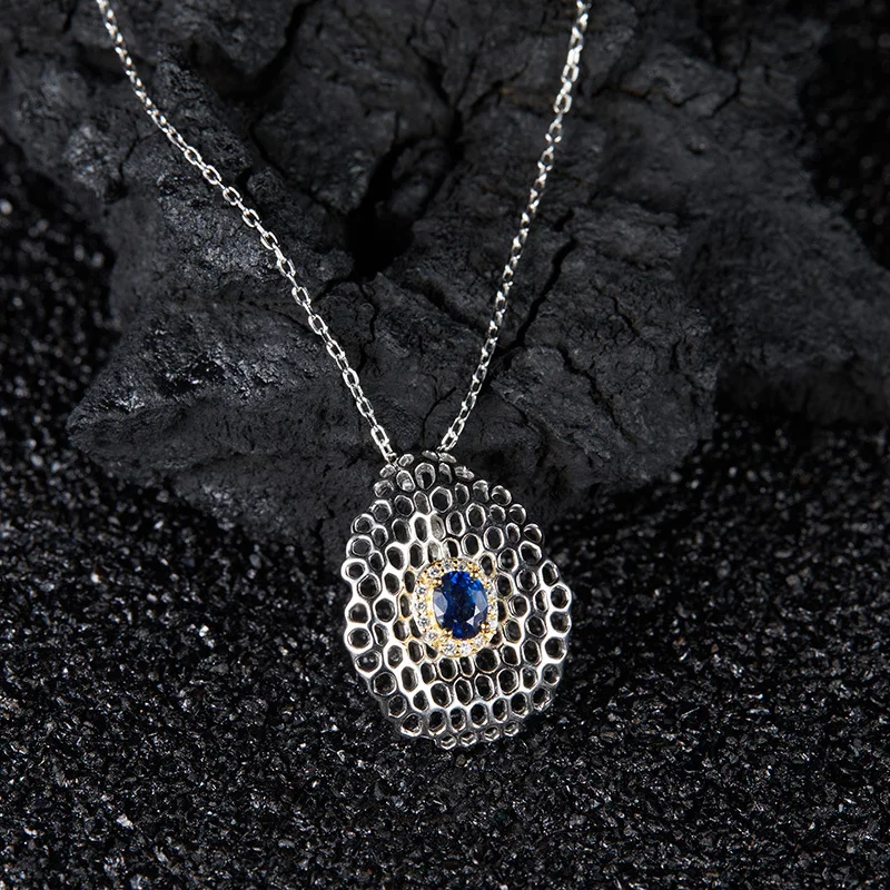 

Colorful Gemstone Pendants925Sterling Silver Natural Sapphire Necklace Women's Fashion Versatile Collarbone Chain