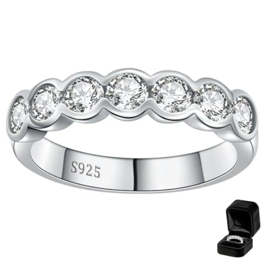 Moissanite Wedding Anniversary Rings for Wife Sentimental Thank You Gifts, 2.1CT Moissanite Half Eternity Ring Band, D Color VV